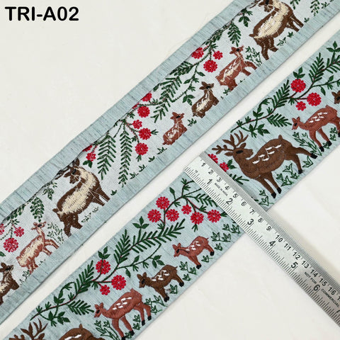 9 Yard Embroidered Reindeer Ribbon Trims Embroidery Fabric Border Crafting Theatrical Costumes Christmas Holiday Decorations 8 cm Grey