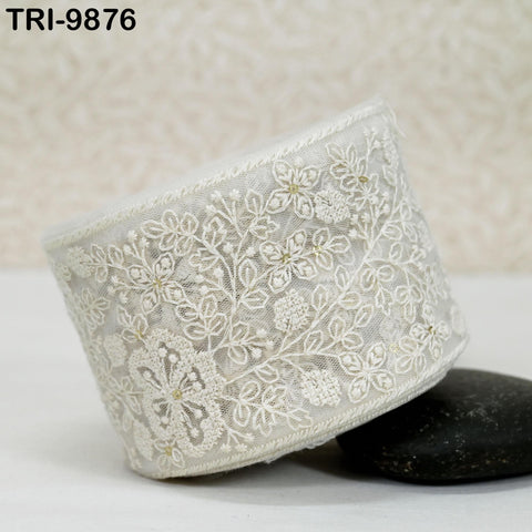 9 Yard Embroidery Ribbons Trim Embellishment Embroidered Saree Border Theatrical Costumes Crafting Sew Holidays Wreaths Decor White
