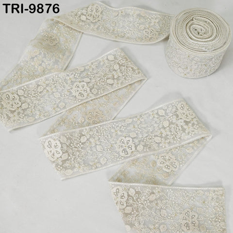 9 Yard Embroidery Ribbons Trim Embellishment Embroidered Saree Border Theatrical Costumes Crafting Sew Holidays Wreaths Decor White