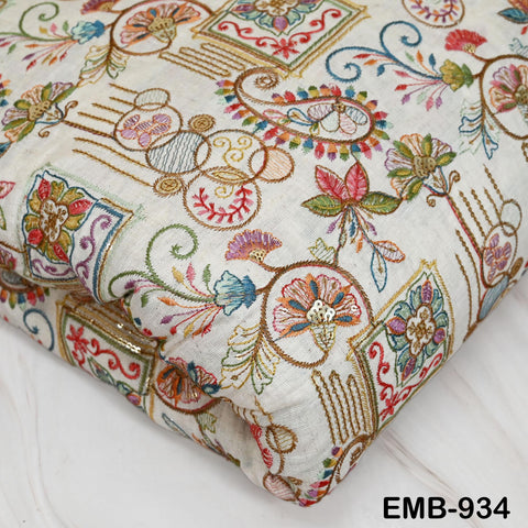 Natural Indian Embroidered Cotton Fabric by the Yard Flex Cotton Embroidery Summer Dresses Jackets Women Kids Bags Table Runner Sewing Craft