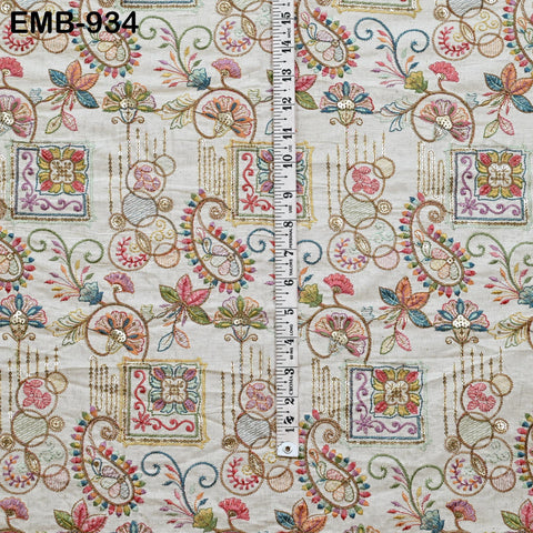 Natural Indian Embroidered Cotton Fabric by the Yard Flex Cotton Embroidery Summer Dresses Jackets Women Kids Bags Table Runner Sewing Craft