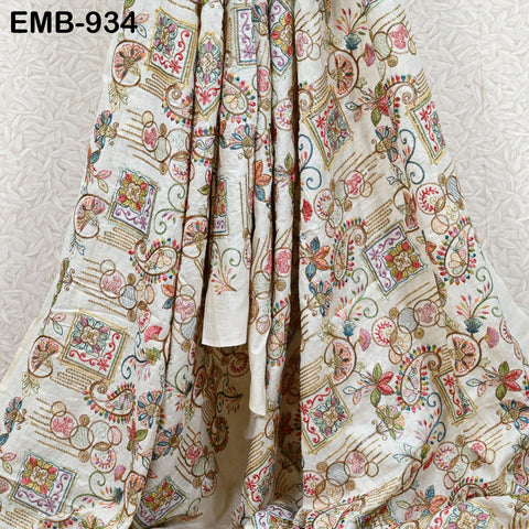 Natural Indian Embroidered Cotton Fabric by the Yard Flex Cotton Embroidery Summer Dresses Jackets Women Kids Bags Table Runner Sewing Craft