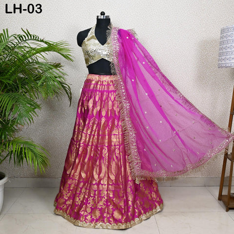 Magenta Brocade Banarasi Lehenga Choli with dupatta Ready-to-Wear Indian Outfit Women Costumes Wedding Bridesmaid Party Engagement, Festival
