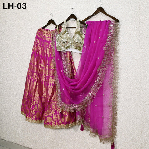 Magenta Brocade Banarasi Lehenga Choli with dupatta Ready-to-Wear Indian Outfit Women Costumes Wedding Bridesmaid Party Engagement, Festival