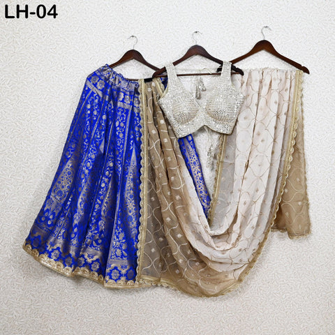 Blue Brocade Banarasi Lehenga Choli with dupatta - Ready-to-Wear Indian Outfit Women Costumes Wedding Bridesmaid Party Engagement, Festival