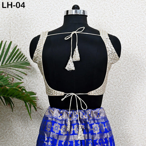 Blue Brocade Banarasi Lehenga Choli with dupatta - Ready-to-Wear Indian Outfit Women Costumes Wedding Bridesmaid Party Engagement, Festival