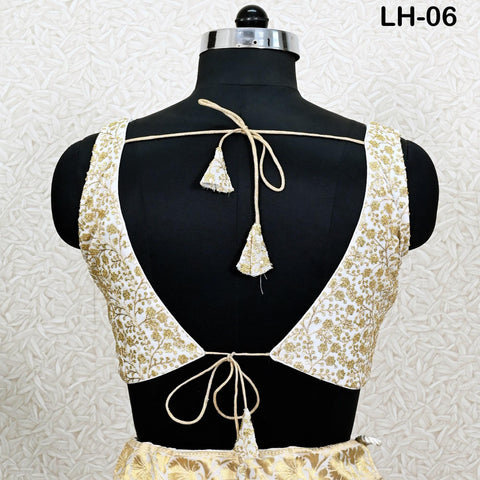 Ivory Brocade Banarasi Lehenga Choli with dupatta - Ready-to-Wear Indian Outfit Women Costumes Wedding Bridesmaid Party Engagement, Festival