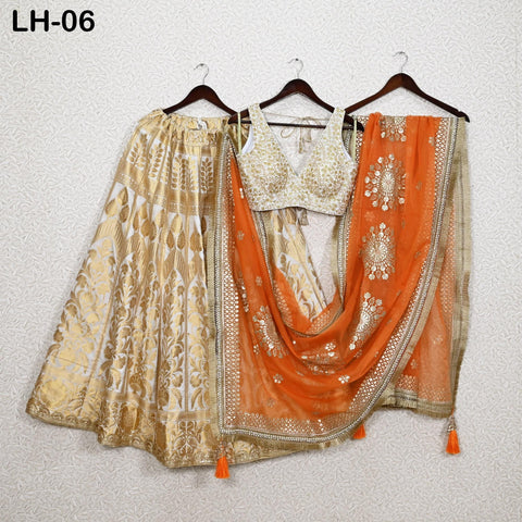 Ivory Brocade Banarasi Lehenga Choli with dupatta - Ready-to-Wear Indian Outfit Women Costumes Wedding Bridesmaid Party Engagement, Festival