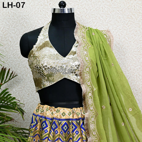 Green Brocade Banarasi Lehenga Choli with dupatta - Ready-to-Wear Indian Outfit Women Costumes Wedding Bridesmaid Party Engagement, Festival