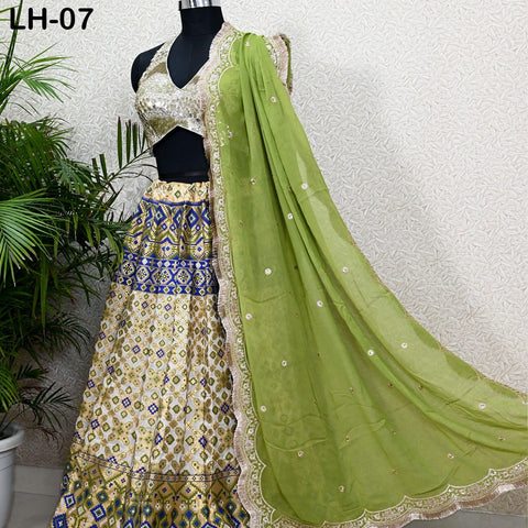 Green Brocade Banarasi Lehenga Choli with dupatta - Ready-to-Wear Indian Outfit Women Costumes Wedding Bridesmaid Party Engagement, Festival