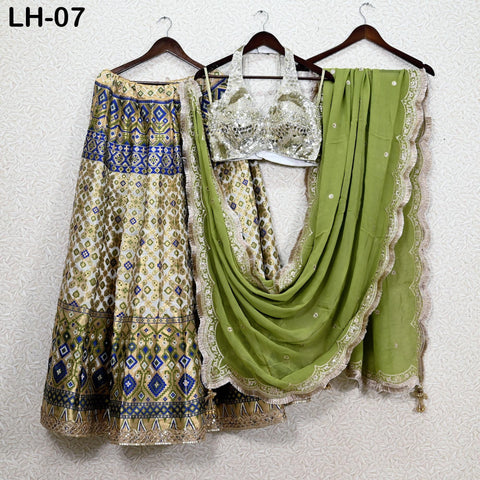 Green Brocade Banarasi Lehenga Choli with dupatta - Ready-to-Wear Indian Outfit Women Costumes Wedding Bridesmaid Party Engagement, Festival