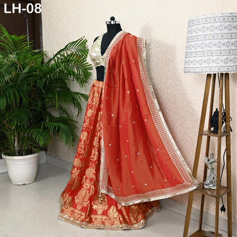 Red Brocade Banarasi Lehenga Choli with dupatta - Ready-to-Wear Indian Outfit Women Costumes Wedding Bridesmaid Party Engagement, Festival