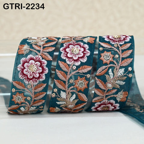 9 Yard Embroidery Trim Ribbon Tapes | Embroidered Fabric Sari Border | Gift Wrapping Lace Embellishment DIY Sewing Crafting Dog Collars 35mm