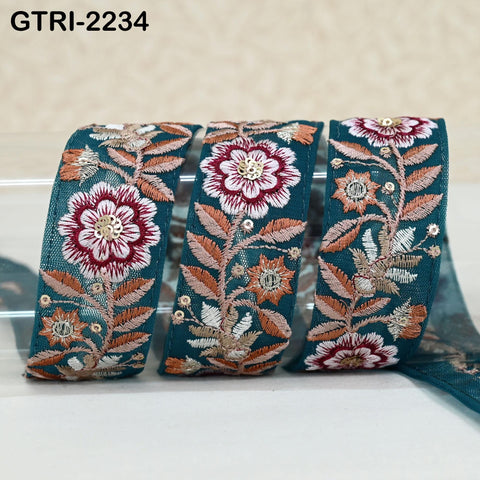 9 Yard Embroidery Trim Ribbon Tapes | Embroidered Fabric Sari Border | Gift Wrapping Lace Embellishment DIY Sewing Crafting Dog Collars 35mm
