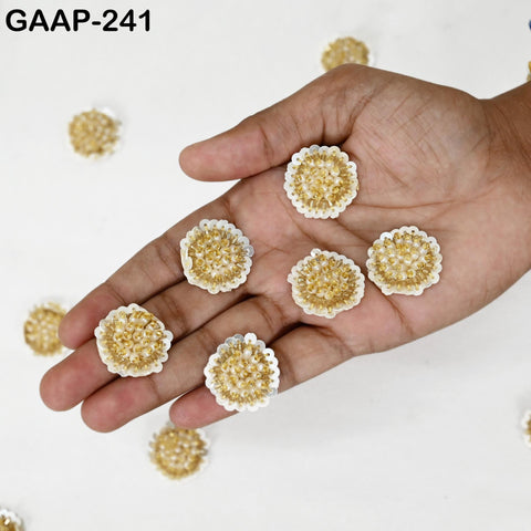 50 Pcs Mirror Embellishment Patch for Bridal Saree Lehenga | Kundan Applique with Pearl & Gold | Handcrafted Indian Wedding Dress Supplies