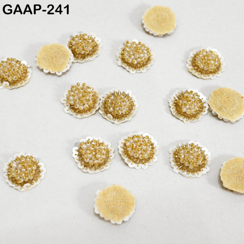 Gold and antique-gold mirror applique flower motif with rough back surface, ideal for lehenga, saree, cushion or accessory embellishment.