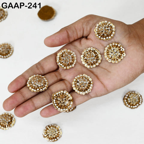 50 Pcs Mirror Embellishment Patch for Bridal Saree Lehenga | Kundan Applique with Pearl & Gold | Handcrafted Indian Wedding Dress Supplies