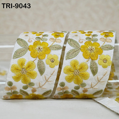 9 Yard Yellow Indian Embroidery Ribbons 5cm Trim DIY Crafting Sewing Saree Border Embroidered Tote Bag Theatrical Costumes Holiday Ornaments