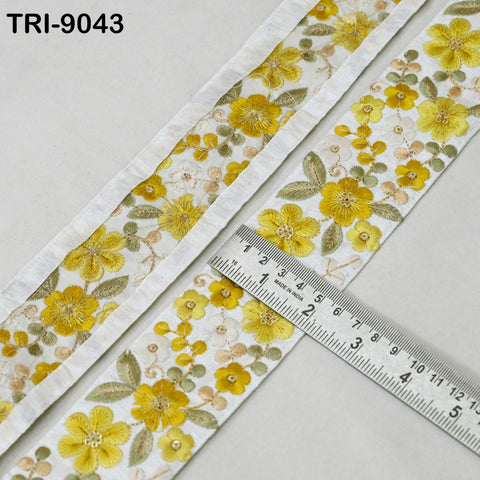 9 Yard Yellow Indian Embroidery Ribbons 5cm Trim DIY Crafting Sewing Saree Border Embroidered Tote Bag Theatrical Costumes Holiday Ornaments