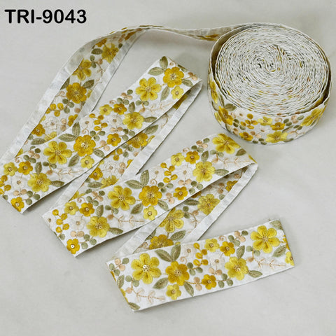 9 Yard Yellow Indian Embroidery Ribbons 5cm Trim DIY Crafting Sewing Saree Border Embroidered Tote Bag Theatrical Costumes Holiday Ornaments