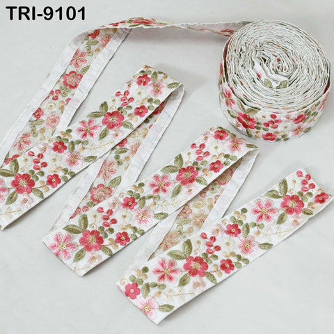 9 Yard Pink Indian Embroidery Ribbons 5cm Trim DIY Crafting Sewing Saree Border Embroidered Tote Bag Theatrical Costumes Holiday Ornaments