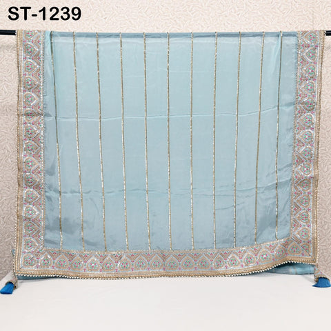 Sky Blue Dupatta Handcrafted Chiffon Indian Bridal Wedding lehenga Heavy Chunni Veil Gota Patti Sequin Scarf Dress Gift Her Bridesmaid