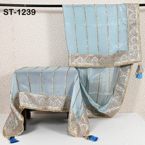 Sky Blue Dupatta Handcrafted Chiffon Indian Bridal Wedding lehenga Heavy Chunni Veil Gota Patti Sequin Scarf Dress Gift Her Bridesmaid