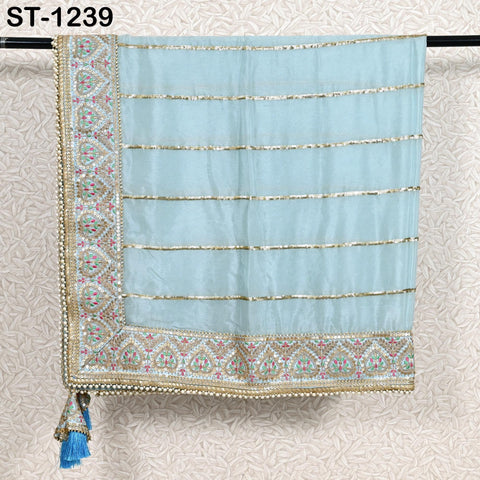 Sky Blue Dupatta Handcrafted Chiffon Indian Bridal Wedding lehenga Heavy Chunni Veil Gota Patti Sequin Scarf Dress Gift Her Bridesmaid