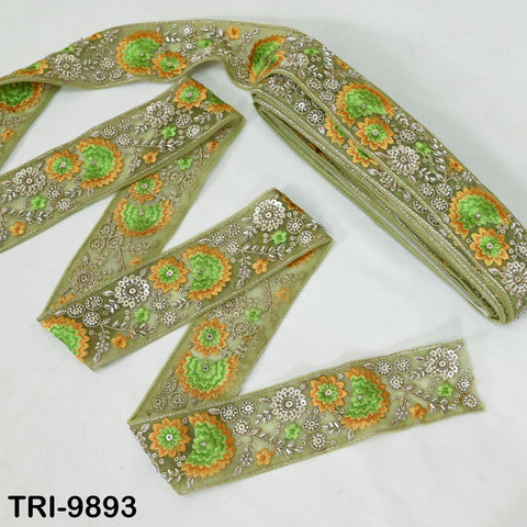 9 Yard Green Regency Reticules Victorian Handbags Junk Journal 6cm Indian Embroidery Ribbon Beaded Trims Sari Border DIY Craft Lampshade