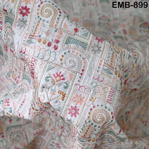 White Embroidered Fabric by the yard Sewing Crafting Indian Embroidery Dresses Costumes Regency Reticules Victorian Handbags Junk Journals