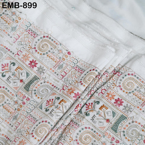 White Embroidered Fabric by the yard Sewing Crafting Indian Embroidery Dresses Costumes Regency Reticules Victorian Handbags Junk Journals