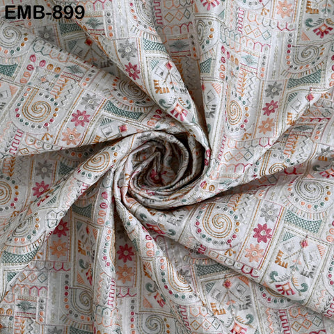 White Embroidered Fabric by the yard Sewing Crafting Indian Embroidery Dresses Costumes Regency Reticules Victorian Handbags Junk Journals