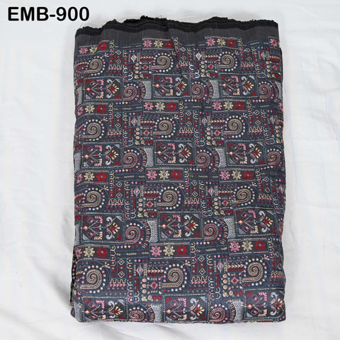 Grey Embroidered Fabric by the yard Sewing Crafting Indian Embroidery Dresses Costumes Regency Reticules Victorian Handbags Junk Journals