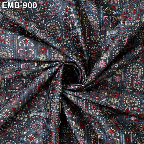 Grey Embroidered Fabric by the yard Sewing Crafting Indian Embroidery Dresses Costumes Regency Reticules Victorian Handbags Junk Journals