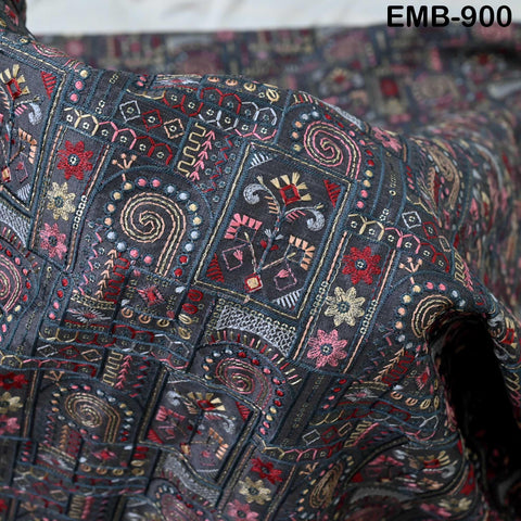 Grey Embroidered Fabric by the yard Sewing Crafting Indian Embroidery Dresses Costumes Regency Reticules Victorian Handbags Junk Journals