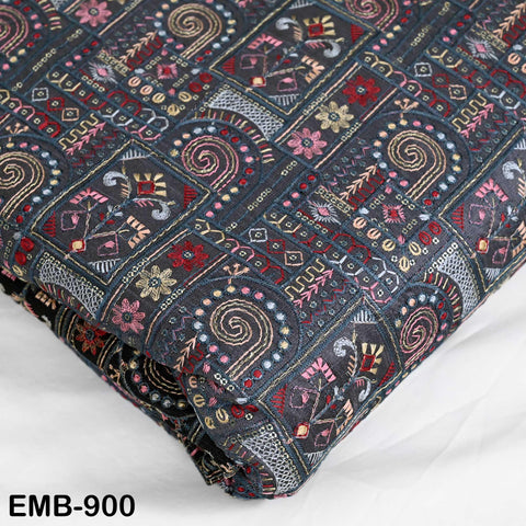 Grey Embroidered Fabric by the yard Sewing Crafting Indian Embroidery Dresses Costumes Regency Reticules Victorian Handbags Junk Journals