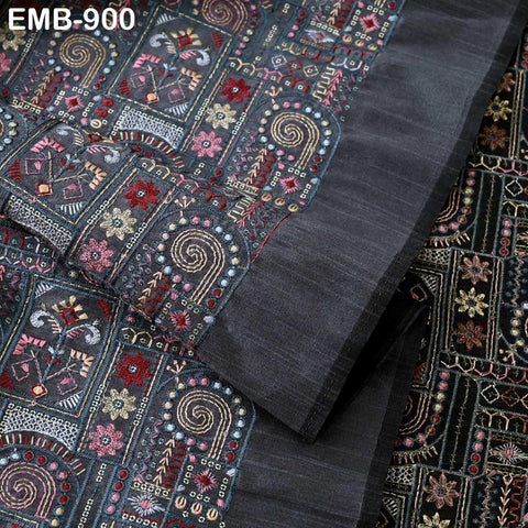 Grey Embroidered Fabric by the yard Sewing Crafting Indian Embroidery Dresses Costumes Regency Reticules Victorian Handbags Junk Journals