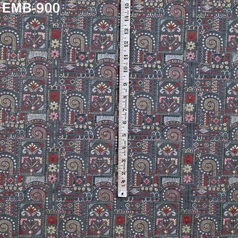 Grey Embroidered Fabric by the yard Sewing Crafting Indian Embroidery Dresses Costumes Regency Reticules Victorian Handbags Junk Journals