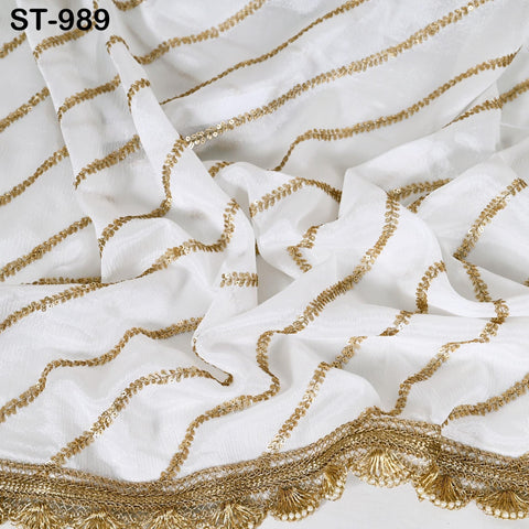 Dyeable Gold Dupatta Embroidered Chiffon Custom Punjabi Chunni Light Weight Bridal Veil Wedding Lehenga Women Scarf Dress Best Gift for Her
