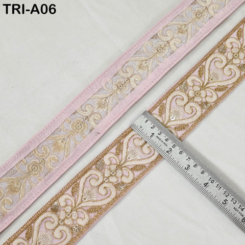 9 Yard Pink Indian Ribbon 45 mm Trim Costume Sari Border DIY Craft Sewing Embroidered Decorative Costumes Home Decor Trimming Junk Journals