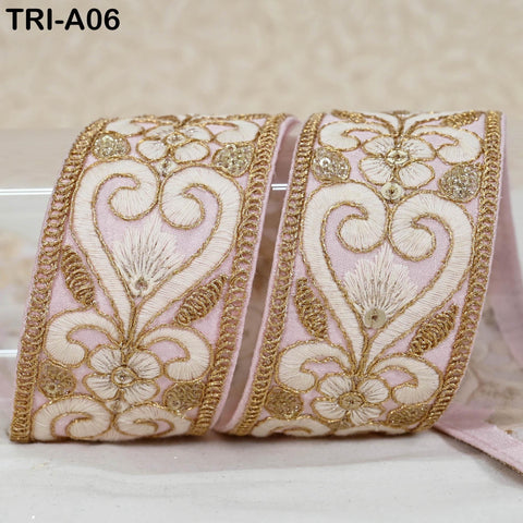 9 Yard Pink Indian Ribbon 45 mm Trim Costume Sari Border DIY Craft Sewing Embroidered Decorative Costumes Home Decor Trimming Junk Journals