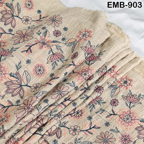 62'' Peach Indian Unbleached Cotton Embroidered Chennile Slub Fabric by the yard Sewing Crafting Jackets Bags Upholstery Bedcovers Quilting