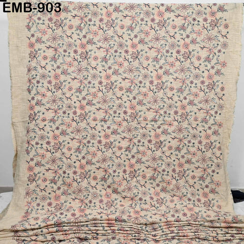 62'' Peach Indian Unbleached Cotton Embroidered Chennile Slub Fabric by the yard Sewing Crafting Jackets Bags Upholstery Bedcovers Quilting