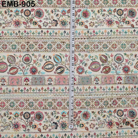 Beige Indian Embroidered Cotton Fabric by the Yard Flex Cotton Embroidery Summer Dresses Party Costumes Bags Table Runner Sewing Crafting