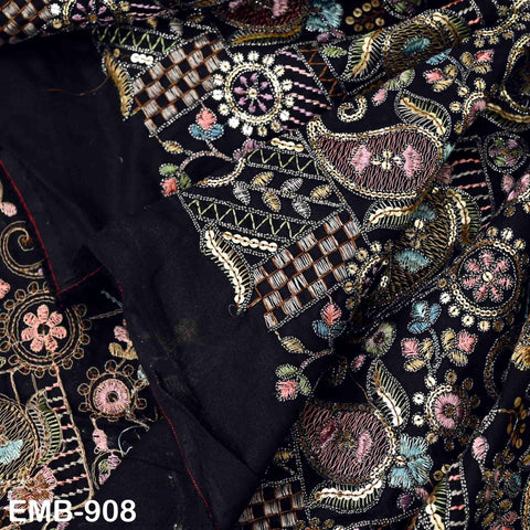 Black Indian Embroidered Cotton Fabric by the Yard Flex Cotton Embroidery Summer Dresses Jackets Women Kids Bags Table Runner Sewing Craft