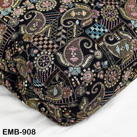 Black Indian Embroidered Cotton Fabric by the Yard Flex Cotton Embroidery Summer Dresses Jackets Women Kids Bags Table Runner Sewing Craft