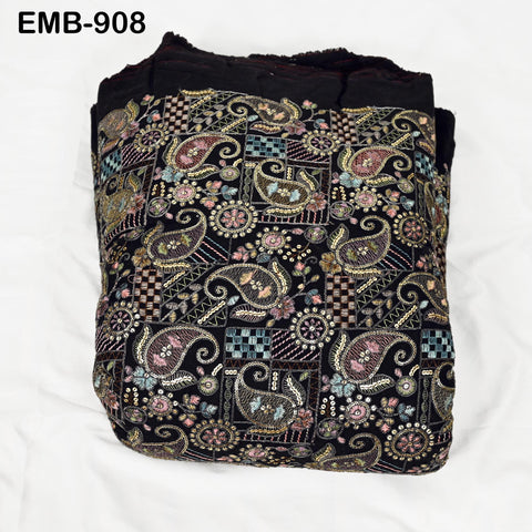 Black Indian Embroidered Cotton Fabric by the Yard Flex Cotton Embroidery Summer Dresses Jackets Women Kids Bags Table Runner Sewing Craft