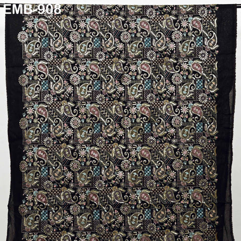 Black Indian Embroidered Cotton Fabric by the Yard Flex Cotton Embroidery Summer Dresses Jackets Women Kids Bags Table Runner Sewing Craft