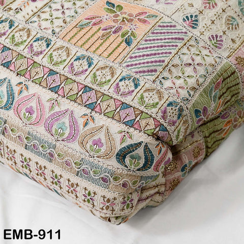 Natural Indian Embroidered Cotton Fabric by the Yard Flex Cotton Embroidery Summer Dresses Jackets Women Kids Bags Table Runner Sewing Craft