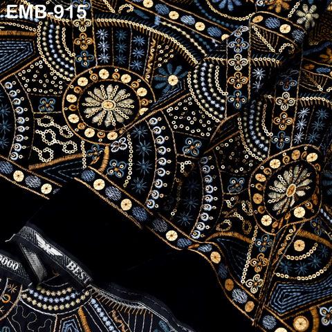 Black Indian Embroidered Velvet Fabric by the yard Sewing DIY Crafting Wedding Dress Costumes Doll Bags Cushion Covers Table Runner Quilting